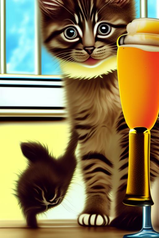 Kitten drinking beer